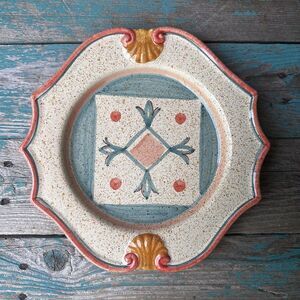 Neiman Marcus 9.5 Inch Salad Plate Hand Painted‎ Italy Tuscany Multi Geometric